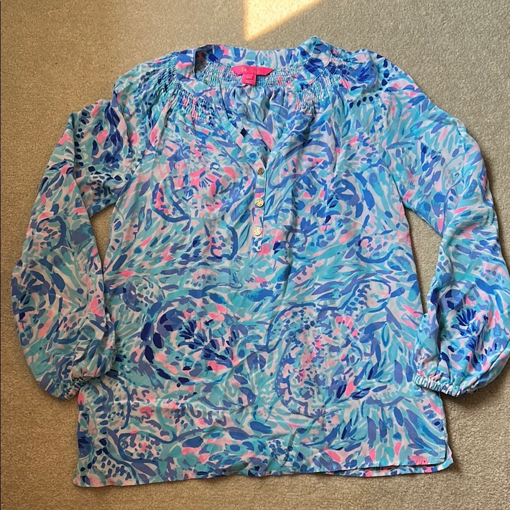 Lilly Pulitzer Silk Patterned Elsa Blouse XS
